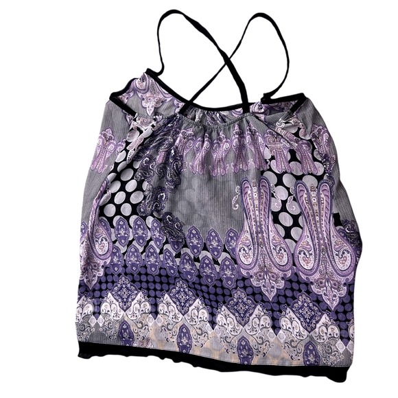 Y2K Paisley Polka Dot Tank Top Sleeveless‎ Purple Gray Blouse M - Picture 4 of 5